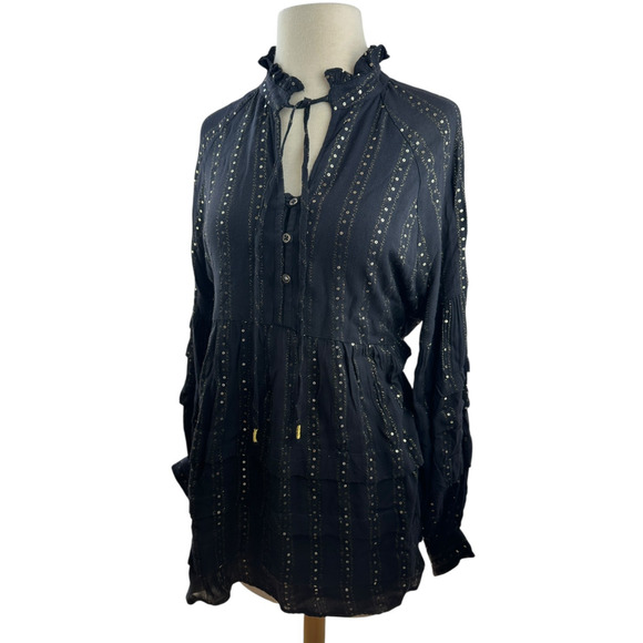 by Anthropologie Quinn Sequined Tunic Blouse Shimmer Small Witchy Whimsigoth - Picture 2 of 16